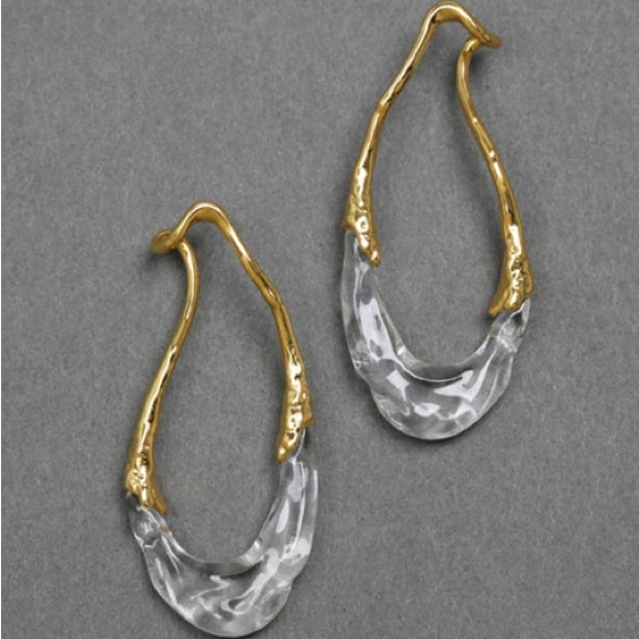 Gold and Clear Teardrop Earrings - Picture 2 of 2